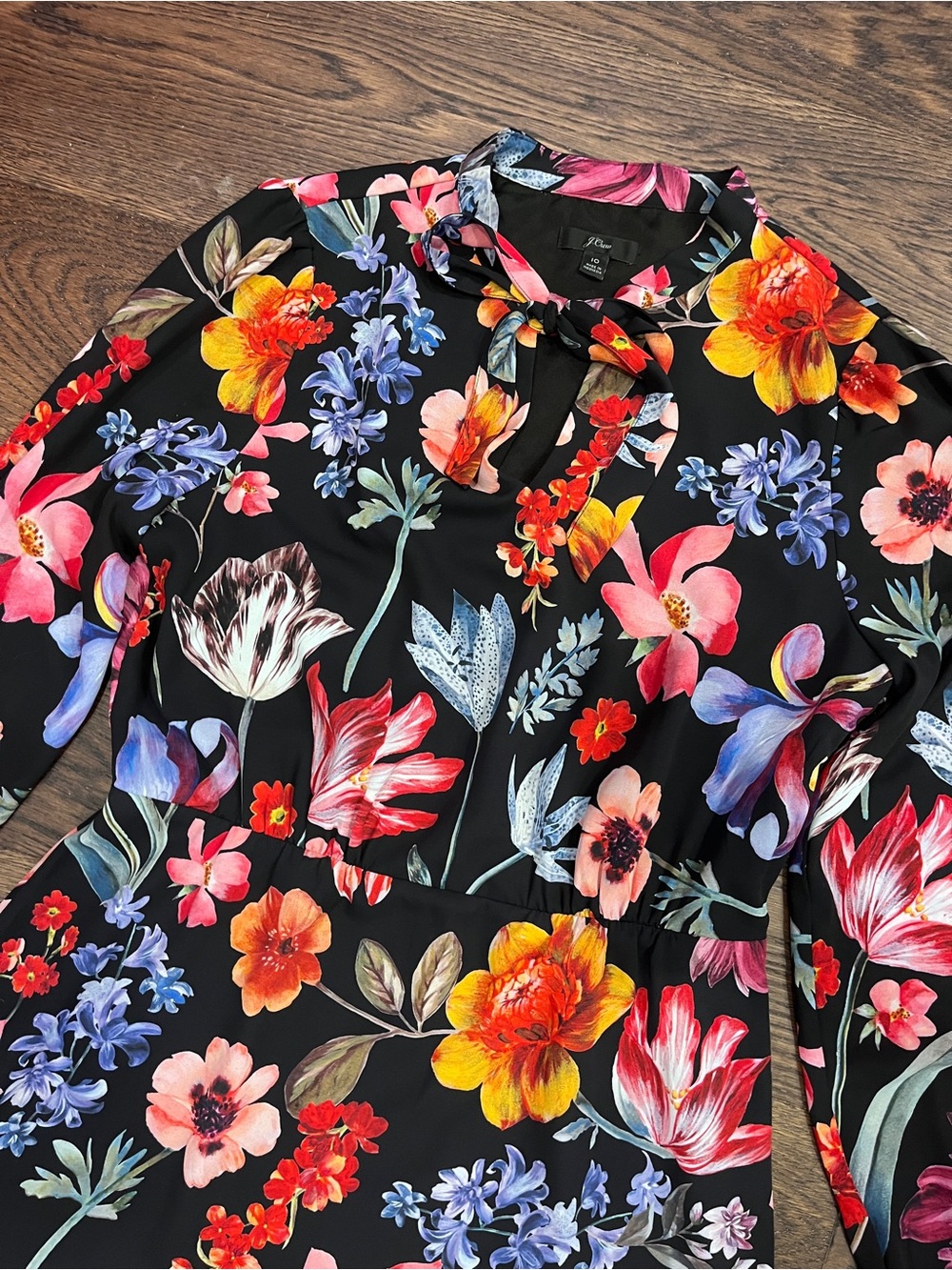 J.Crew Tie-Neck Midi Dress in Midnight Dutch Floral - Size 10 - Picture 5 of 7